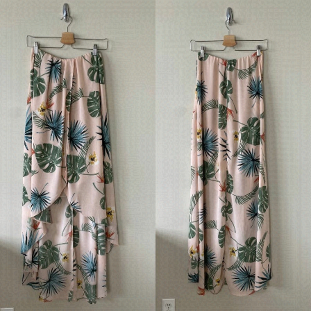 VICI-TROPICAL Leaf Print High Low Summer Skirt (Size:Small)